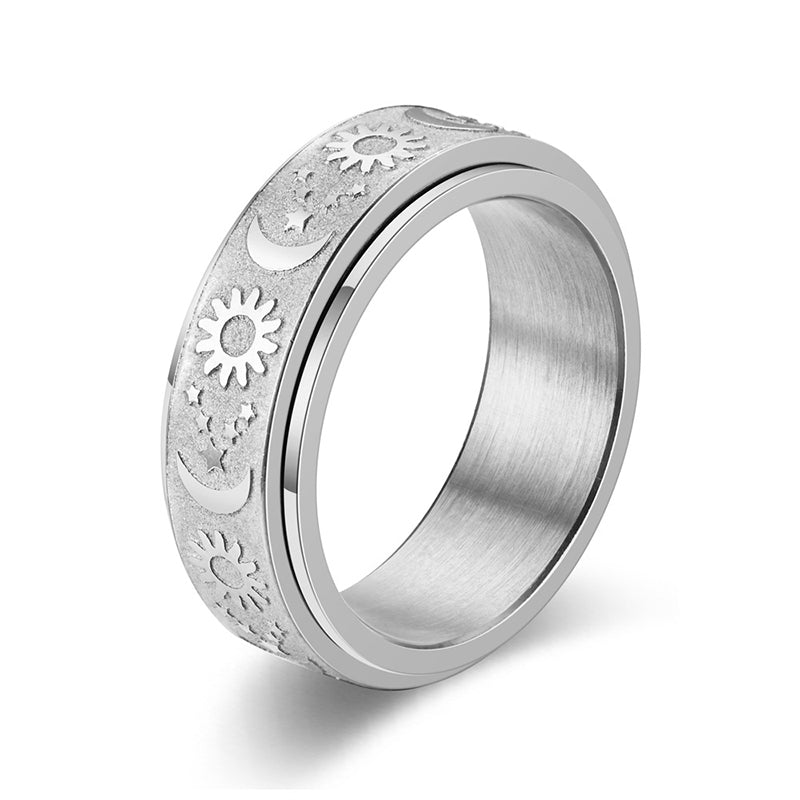 Venta al por mayor Anillo de acero inoxidable Estrella Luna Sol Descompresión giratoria OLY-RS-TongX001